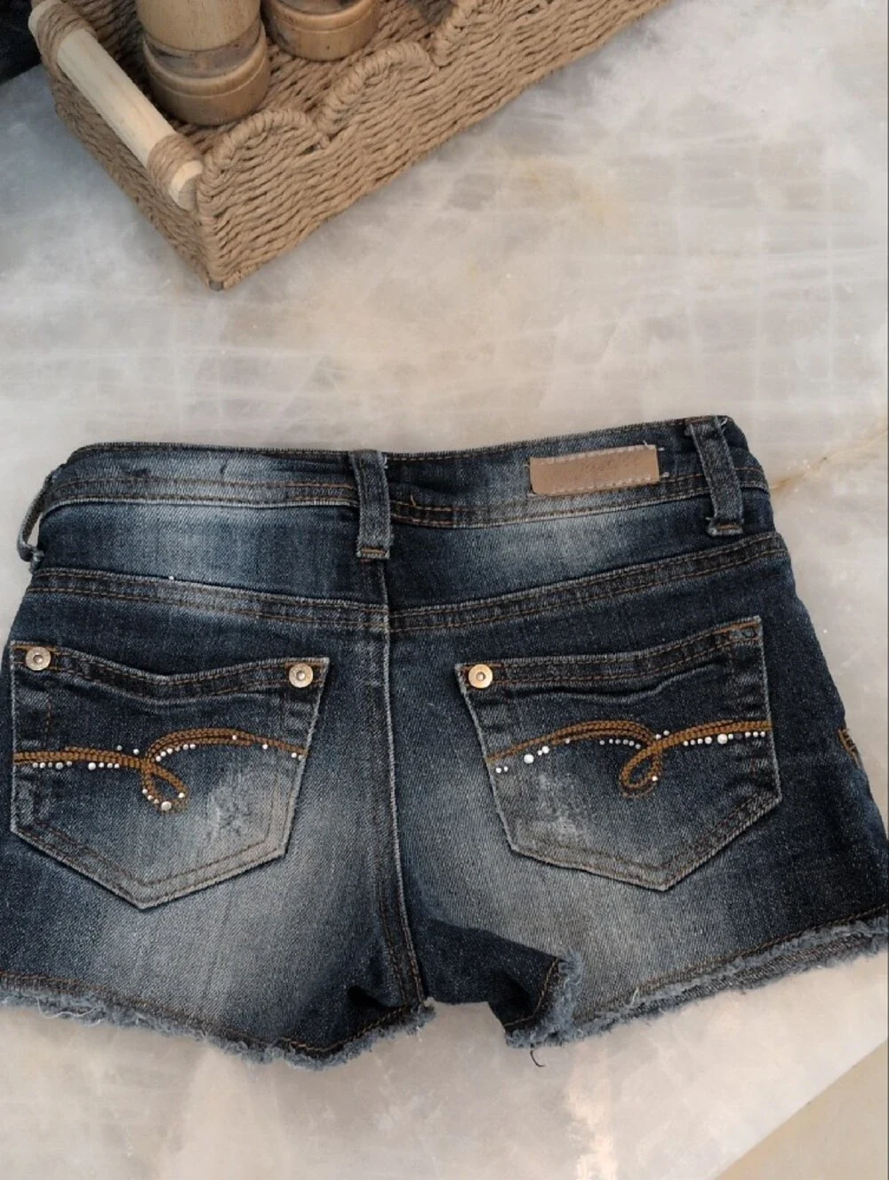 Justice Dark Wash Denim Jean Shorts with Rhinestone Accents